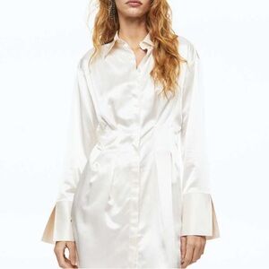 H&M Cream Satin Shirt Dress